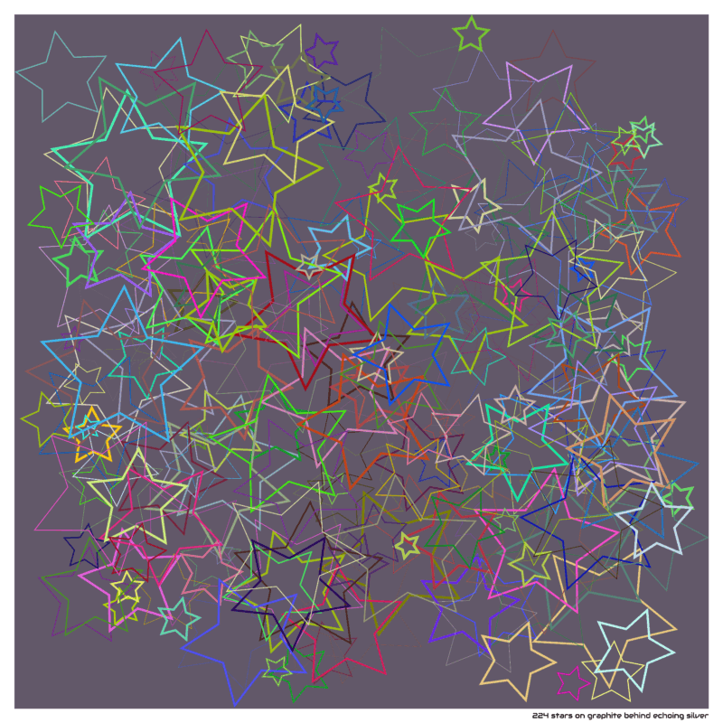 224 stars on graphite behind echoing silver