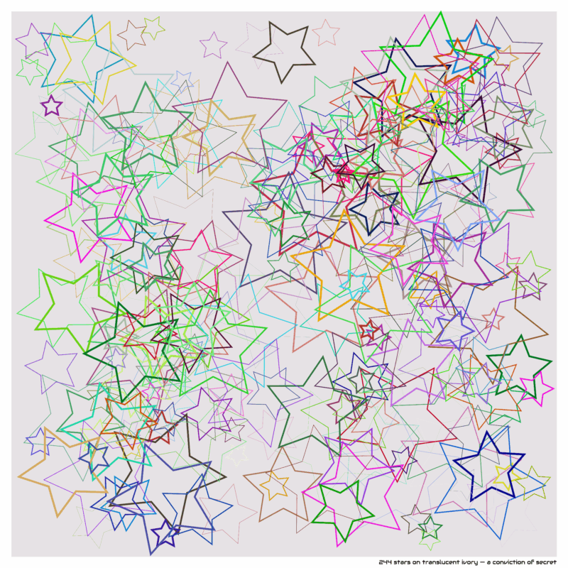 244 stars on translucent ivory — a conviction of secret