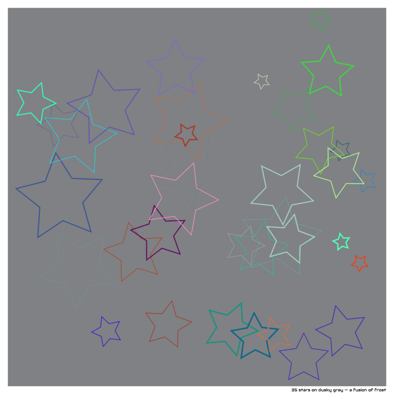 35 stars on dusky gray — a fusion of frost