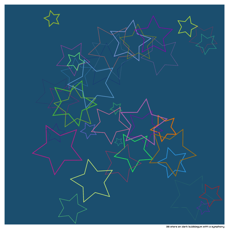 38 stars on dark bubblegum with a symphony