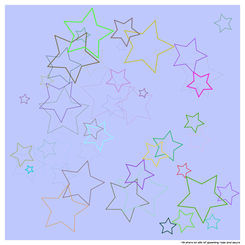 49 stars on silk of gleaming rose and azure