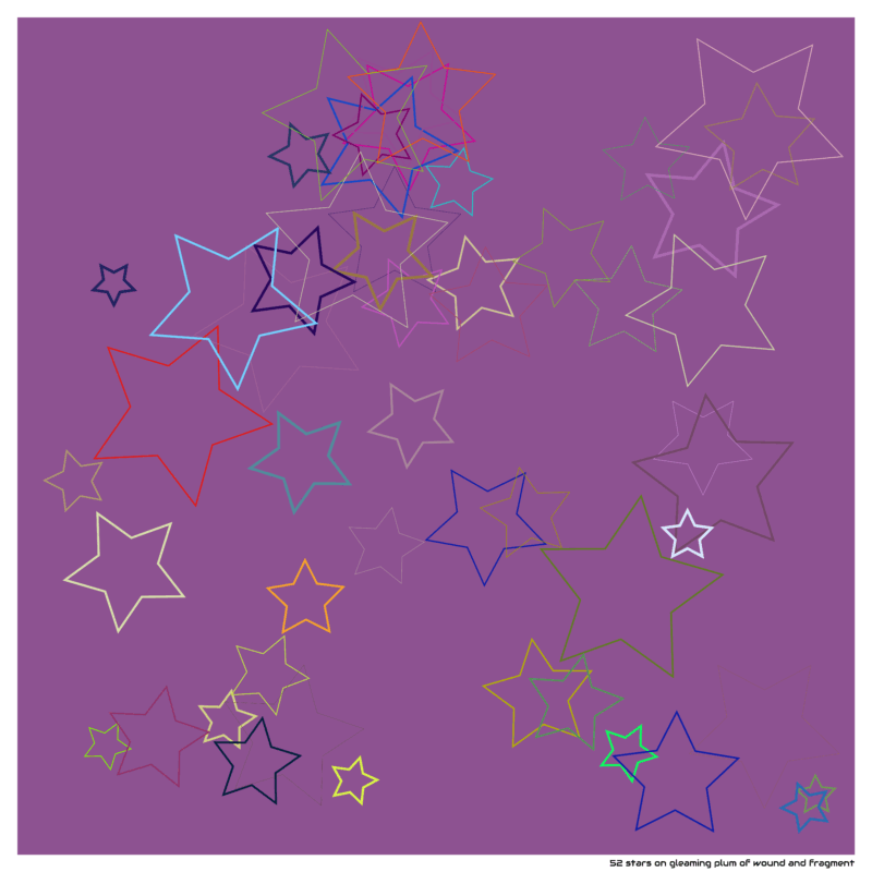52 stars on gleaming plum of wound and fragment