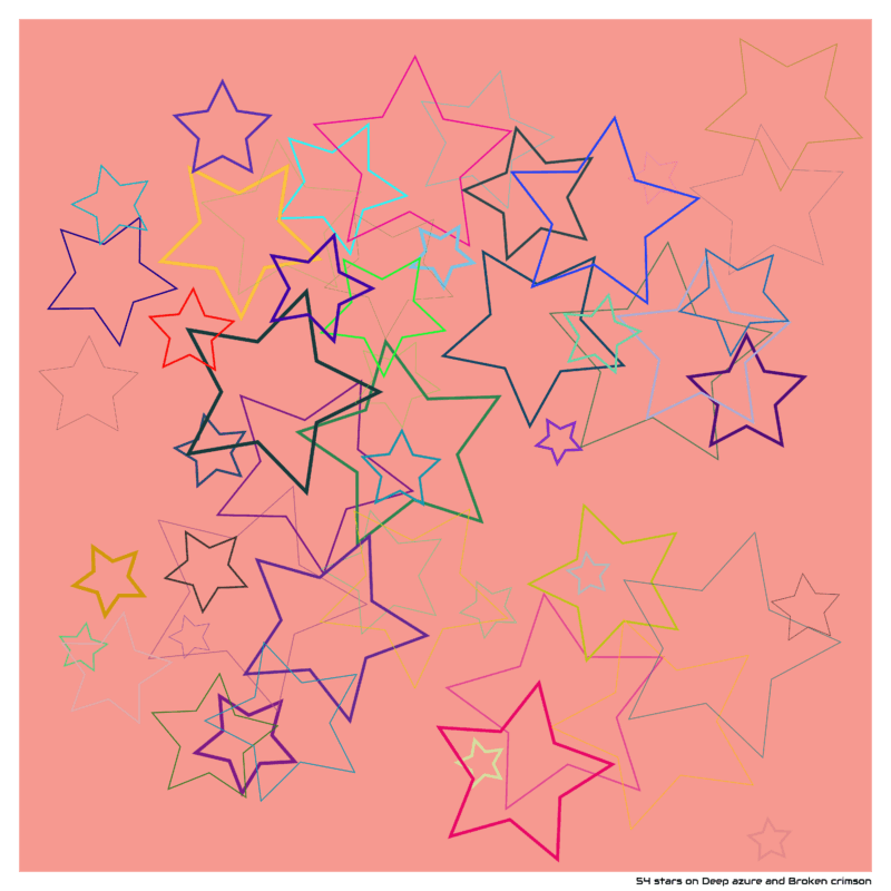54 stars on Deep azure and Broken crimson