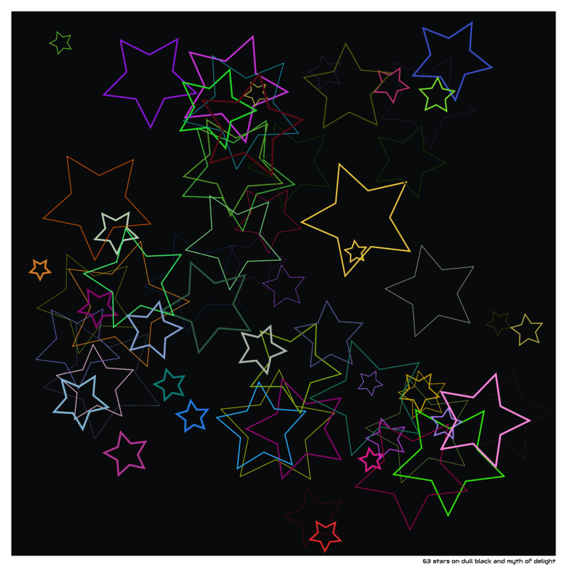 63 stars on dull black and myth of delight