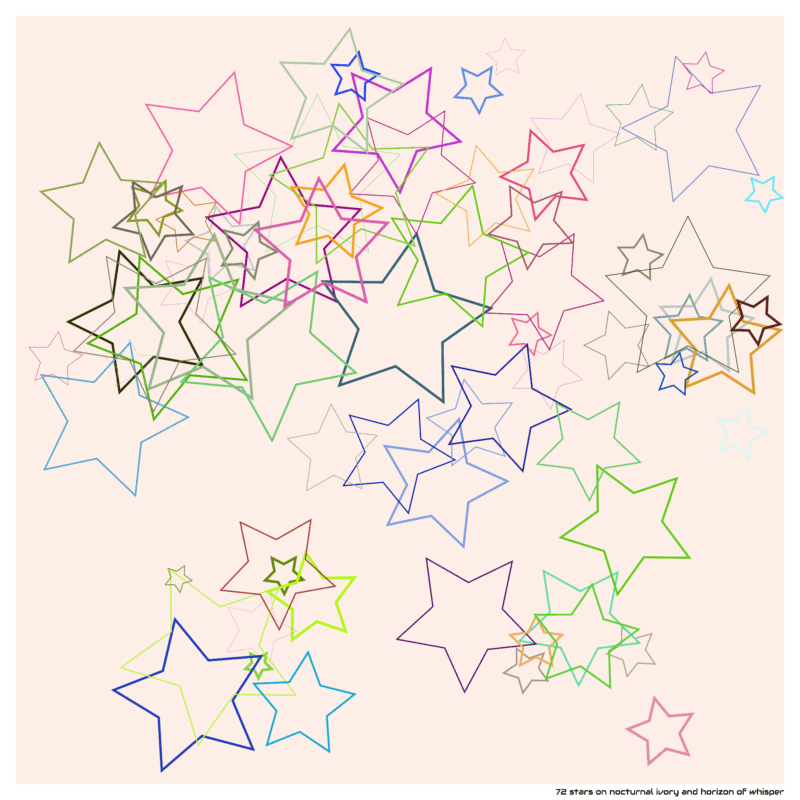 72 stars on nocturnal ivory and horizon of whisper