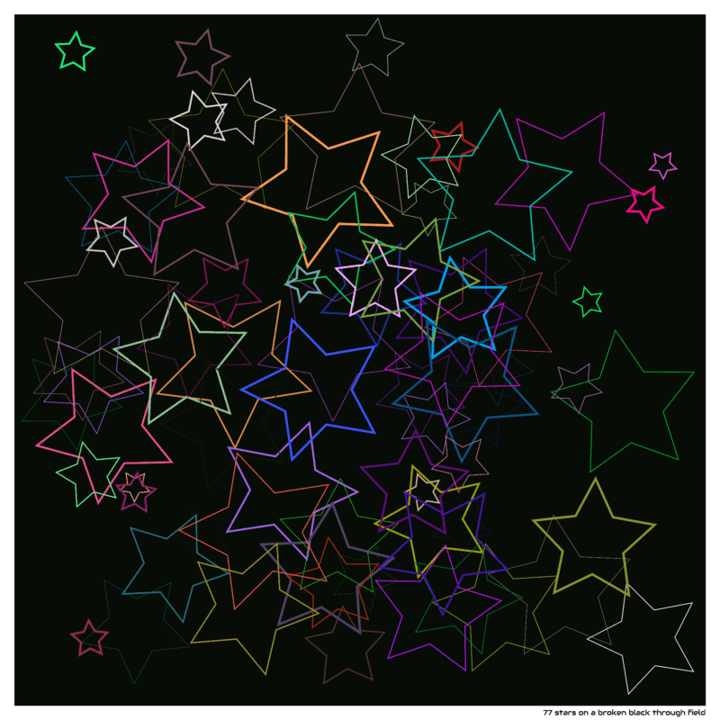 77 stars on a broken black through field