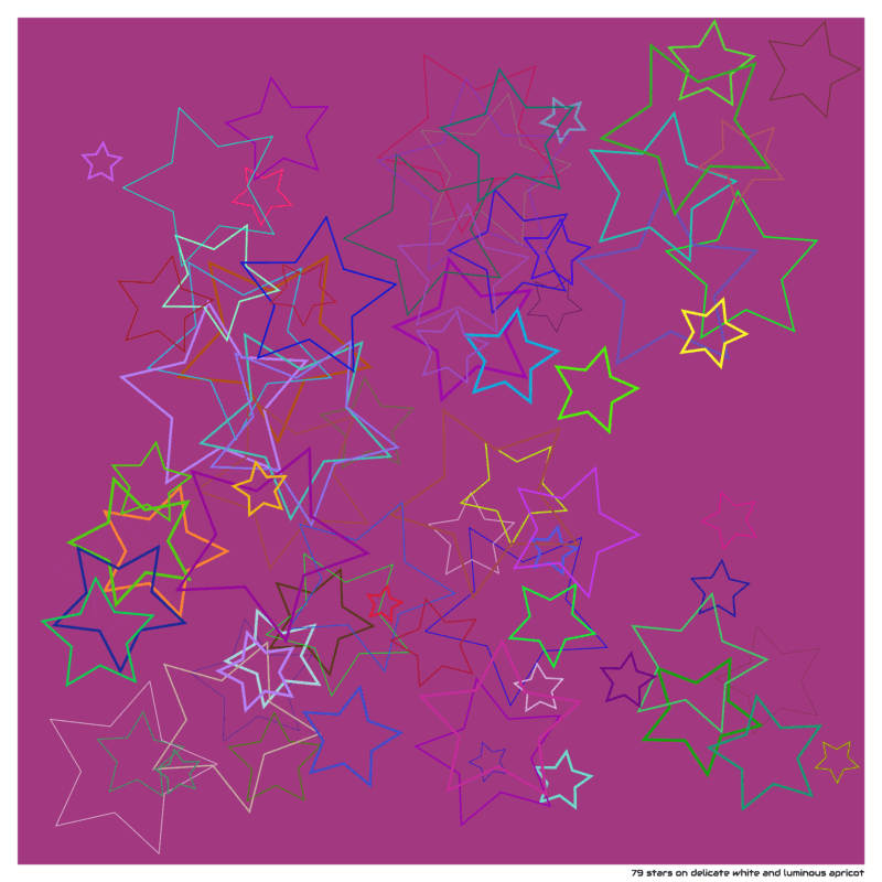 79 stars on delicate white and luminous apricot
