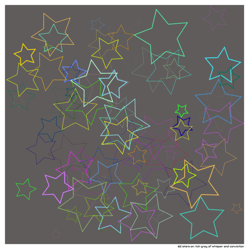 82 stars on rich gray of whisper and conviction