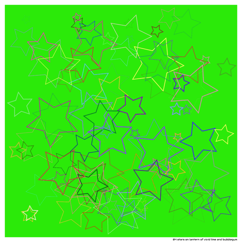 84 stars on lantern of vivid lime and bubblegum