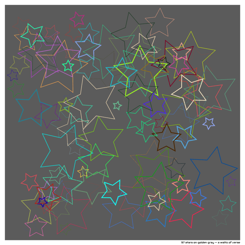 97 stars on golden gray — a waltz of verse