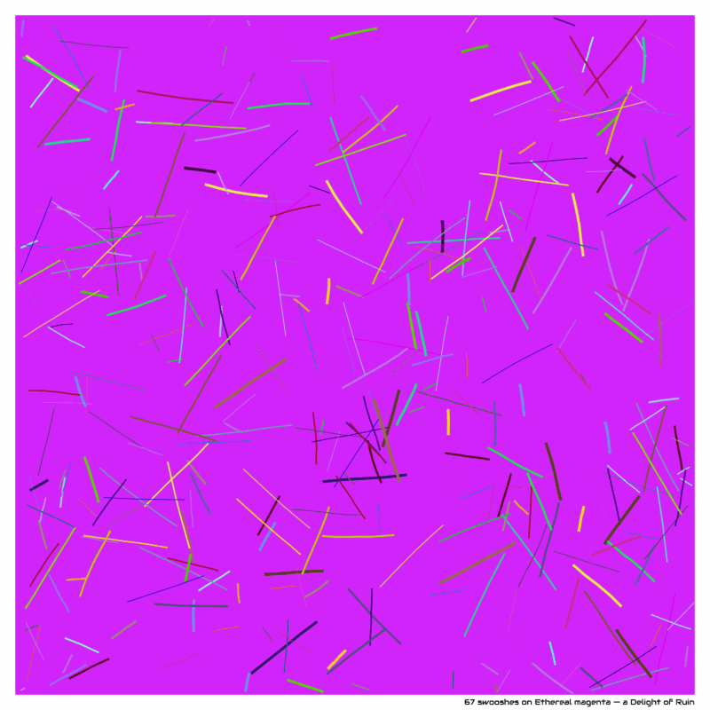 67 swooshes on Ethereal magenta — a Delight of Ruin