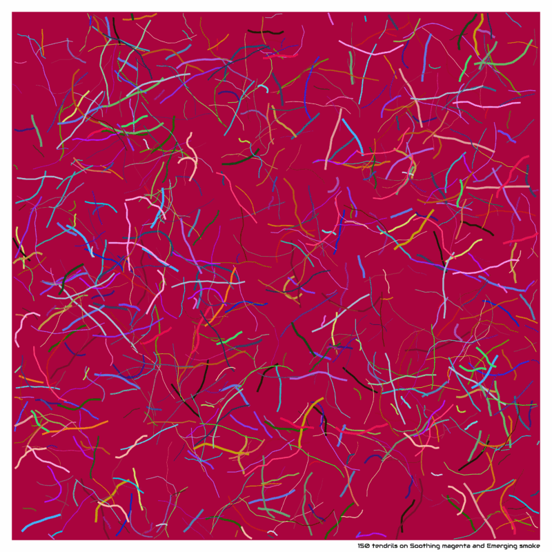 150 tendrils on Soothing magenta and Emerging smoke