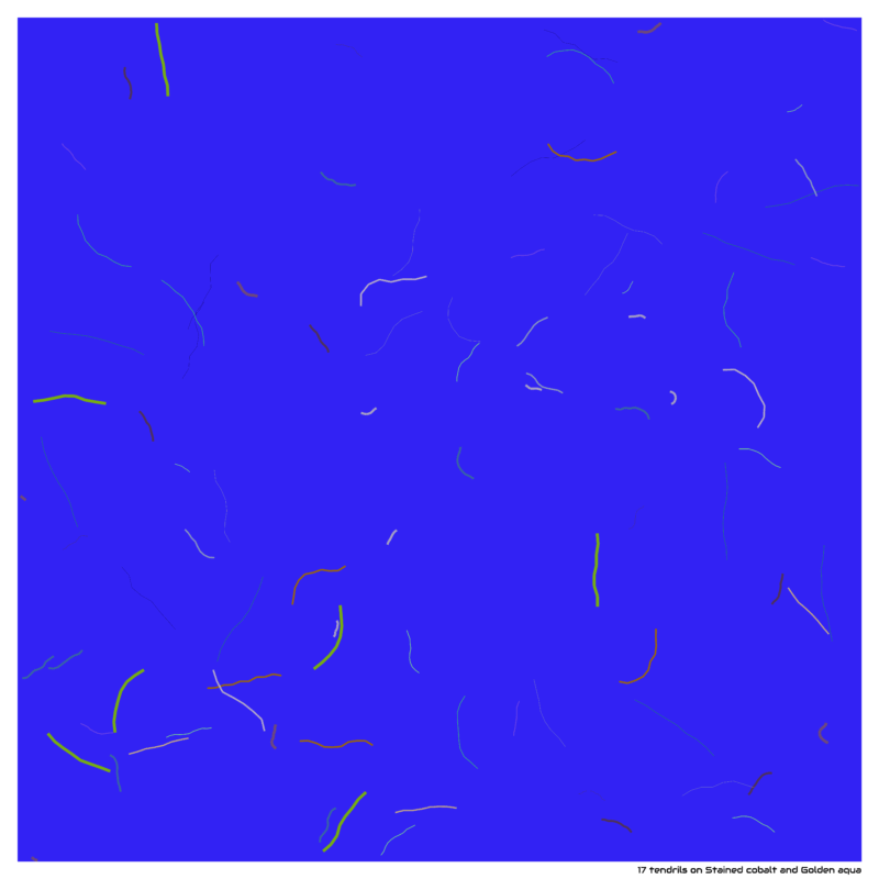 17 tendrils on Stained cobalt and Golden aqua