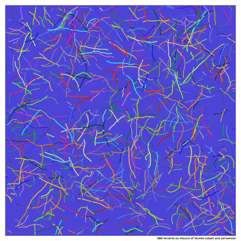 180 tendrils on Wound of Muted cobalt and periwinkle