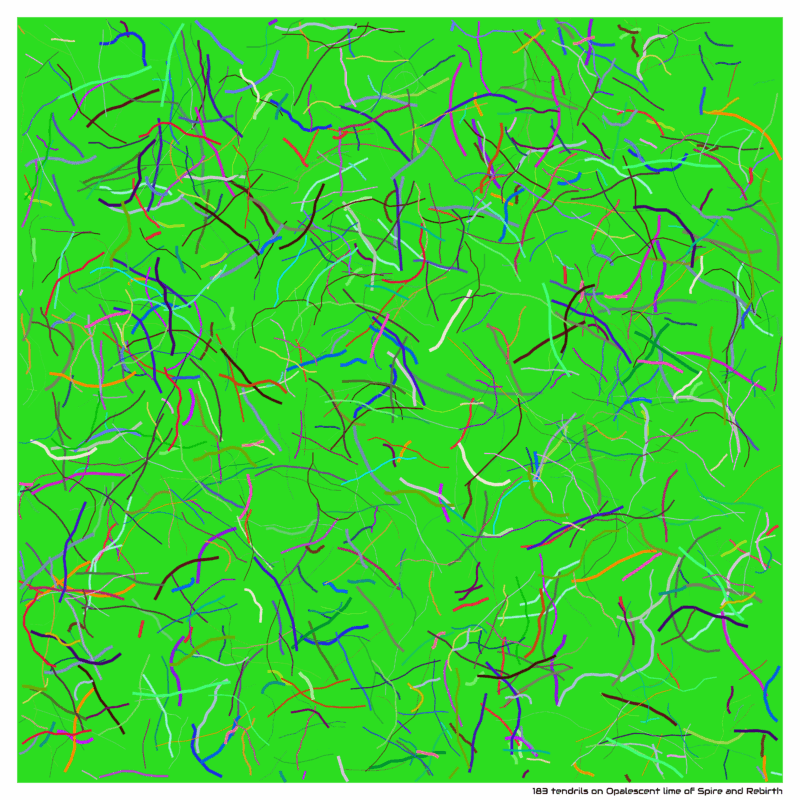 183 tendrils on Opalescent lime of Spire and Rebirth