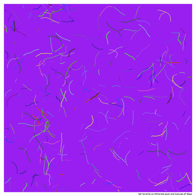 62 tendrils on Ethereal plum and Canvas of Glow