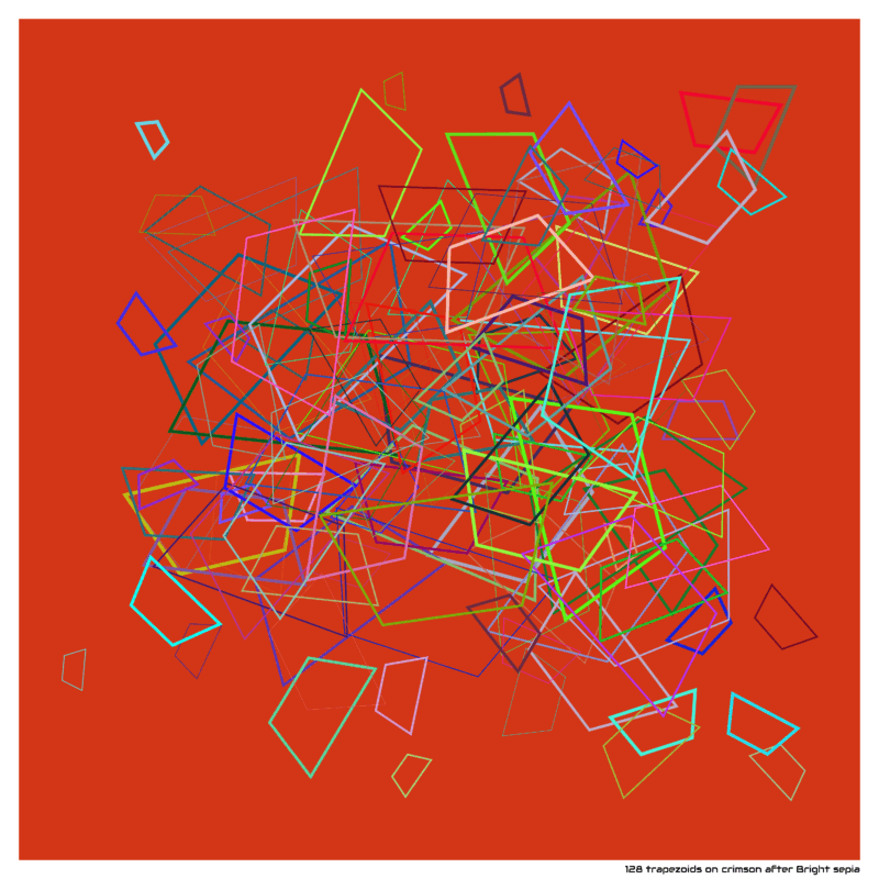 128 trapezoids on crimson after Bright sepia