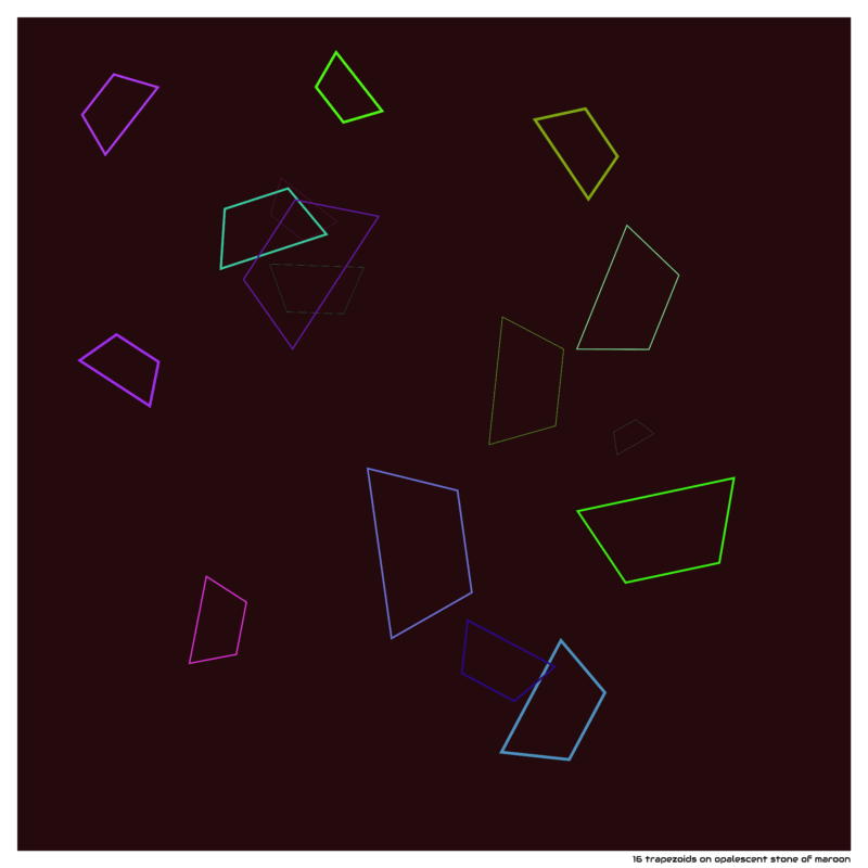 16 trapezoids on opalescent stone of maroon