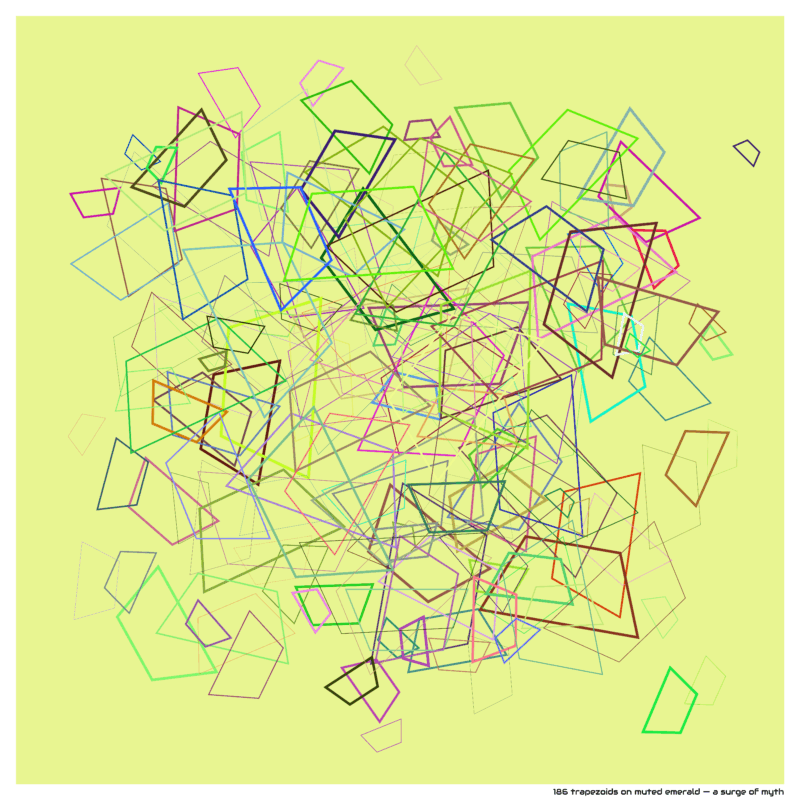186 trapezoids on muted emerald — a surge of myth