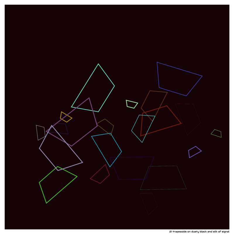 21 trapezoids on dusty black and silk of signal