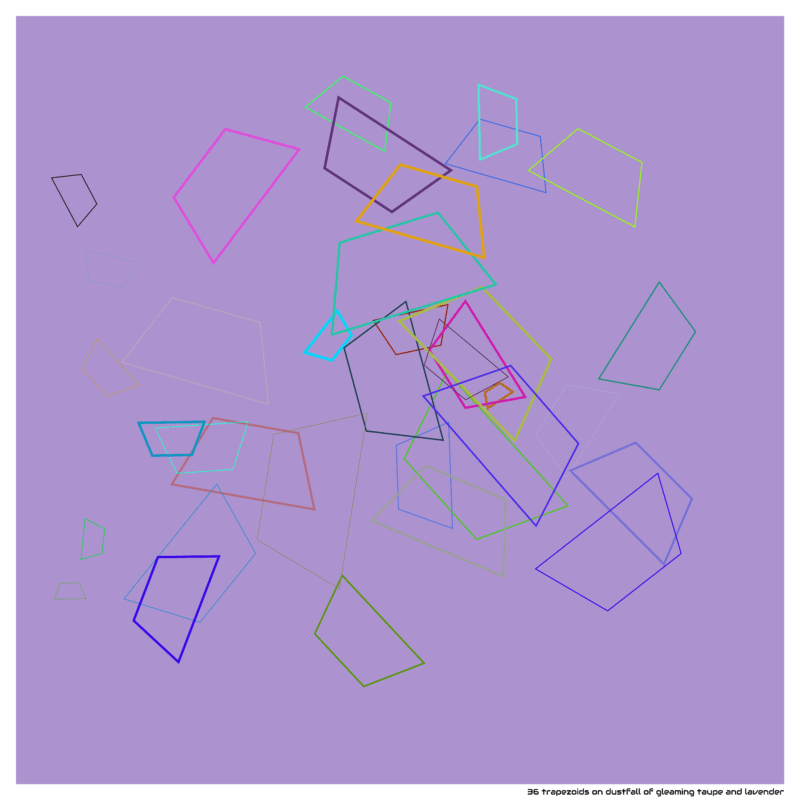 36 trapezoids on dustfall of gleaming taupe and lavender