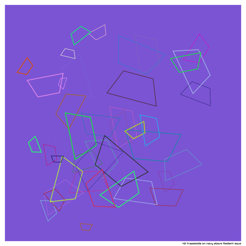 42 trapezoids on navy above Radiant aqua