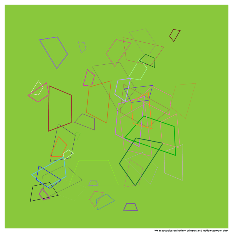 44 trapezoids on hollow crimson and mellow powder pink