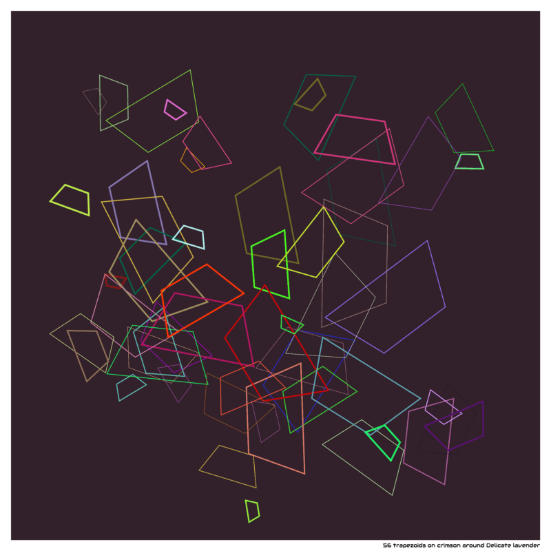 56 trapezoids on crimson around Delicate lavender
