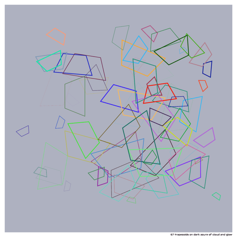 67 trapezoids on dark azure of cloud and glow