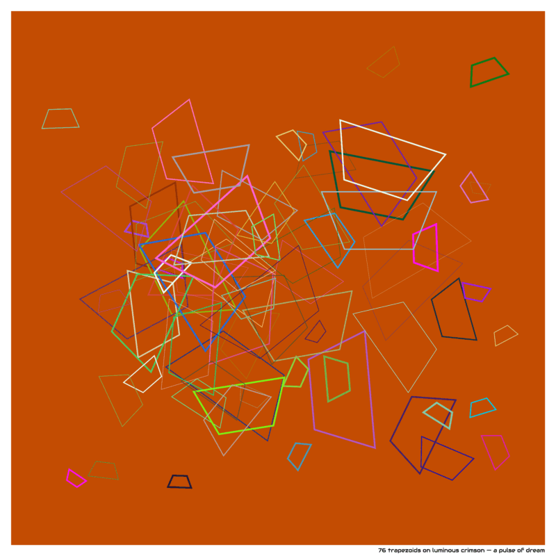 76 trapezoids on luminous crimson — a pulse of dream