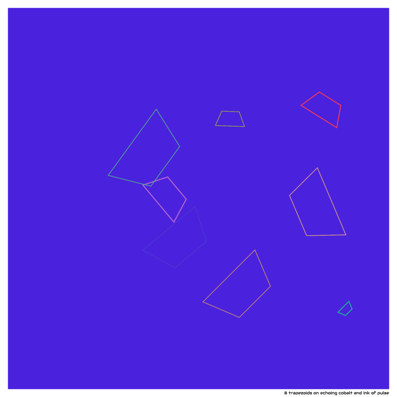 8 trapezoids on echoing cobalt and ink of pulse