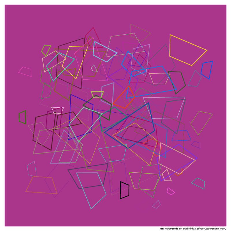 98 trapezoids on periwinkle after Opalescent ivory