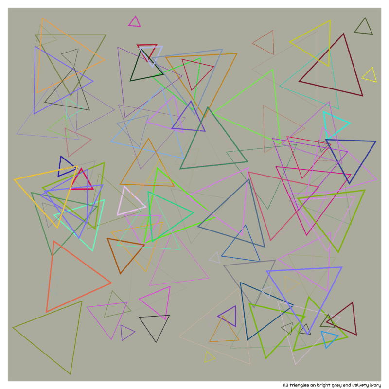 113 triangles on bright gray and velvety ivory