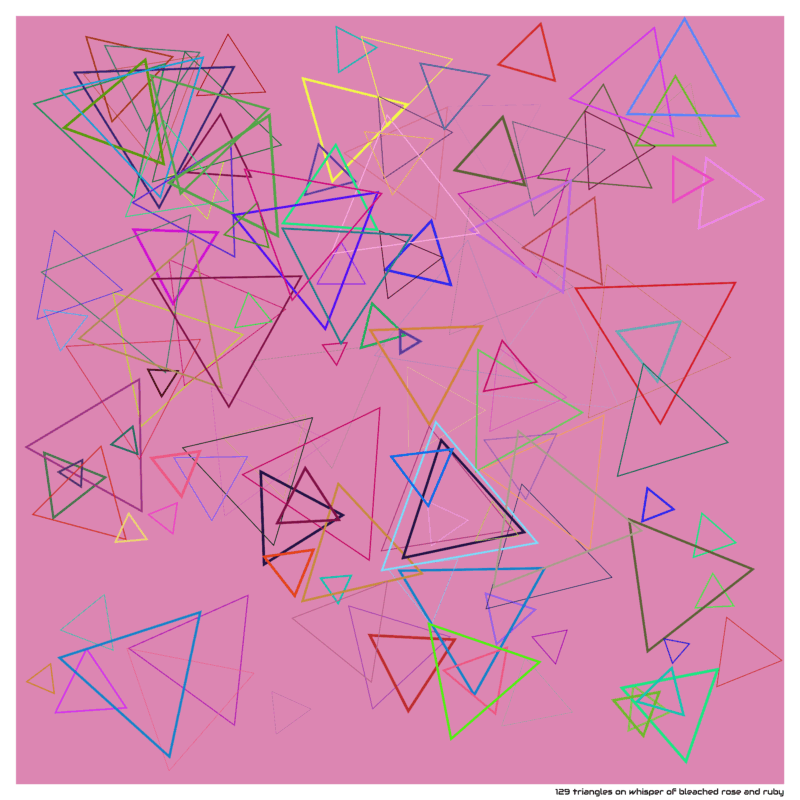 129 triangles on whisper of bleached rose and ruby
