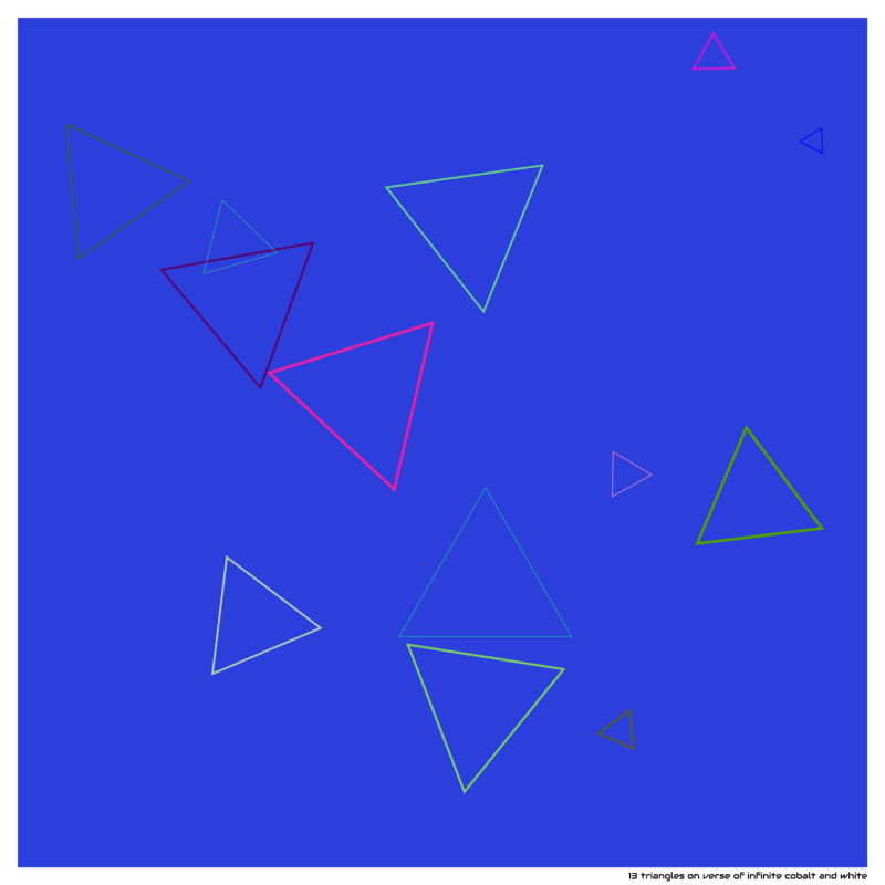 13 triangles on verse of infinite cobalt and white