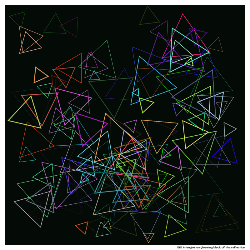 130 triangles on gleaming black of the reflection