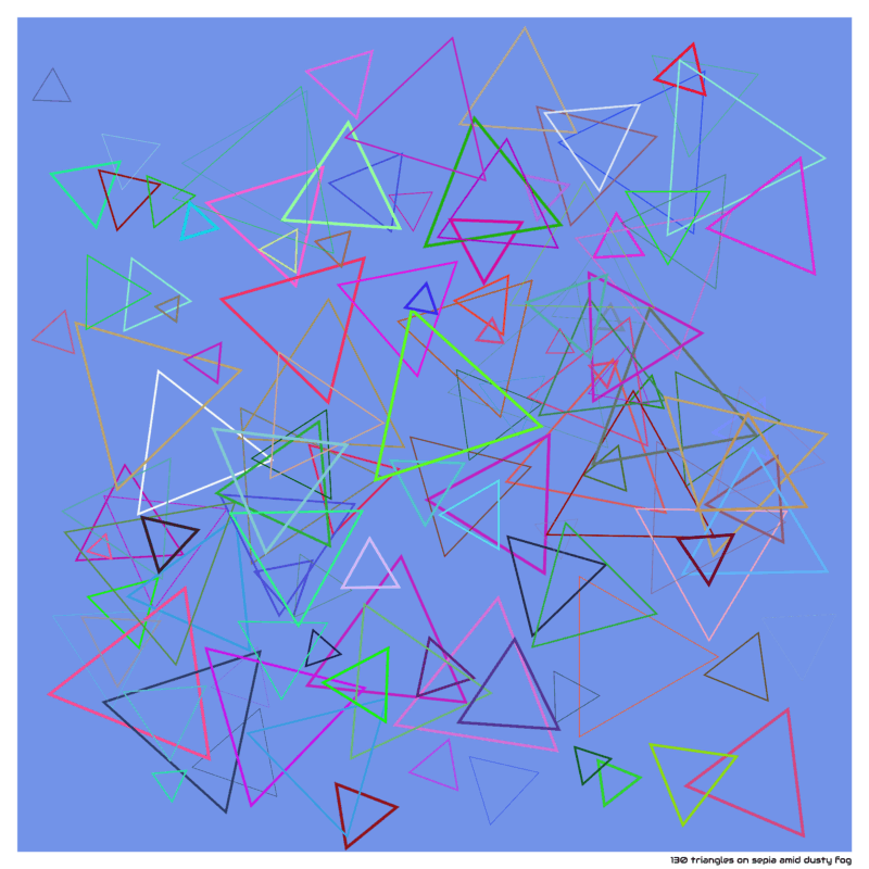 130 triangles on sepia amid dusty fog