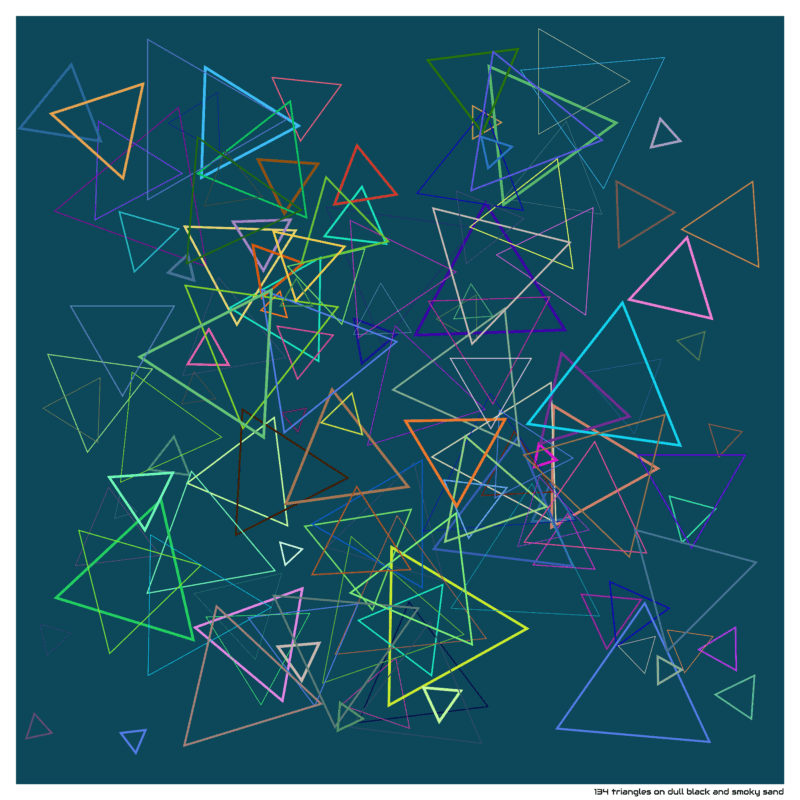 134 triangles on dull black and smoky sand