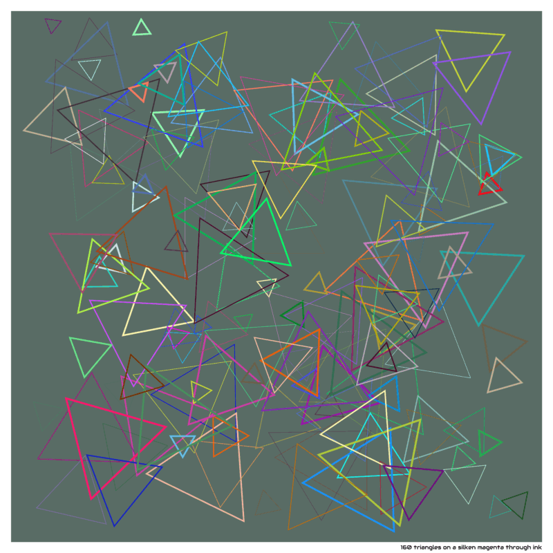 160 triangles on a silken magenta through ink