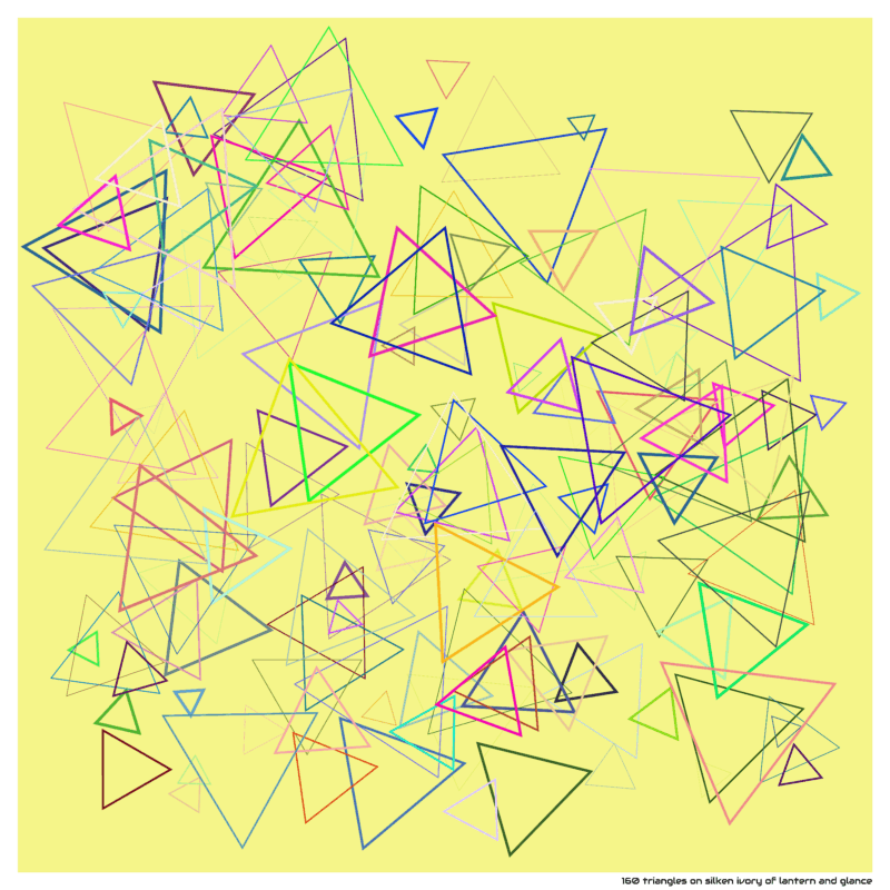 160 triangles on silken ivory of lantern and glance