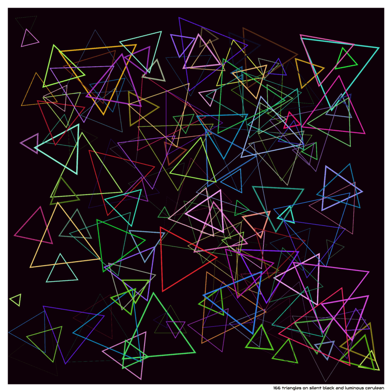 166 triangles on silent black and luminous cerulean
