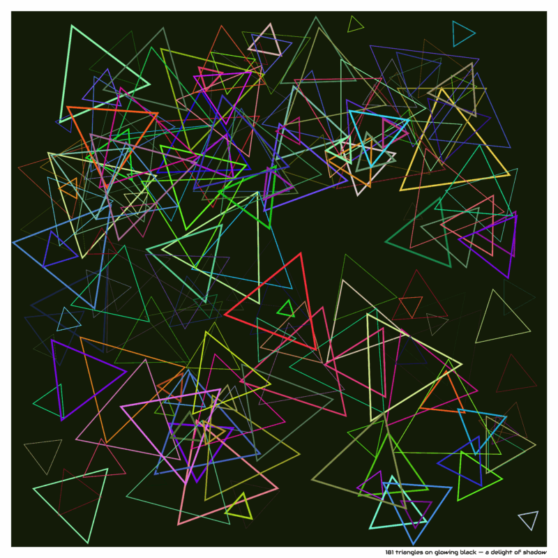 181 triangles on glowing black — a delight of shadow