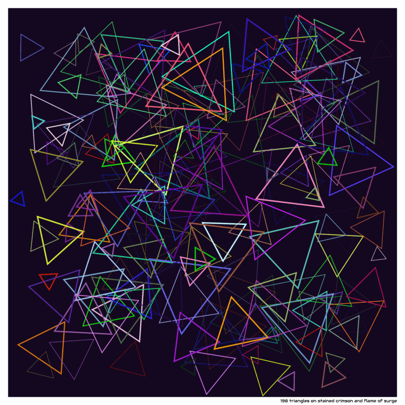 198 triangles on stained crimson and flame of surge