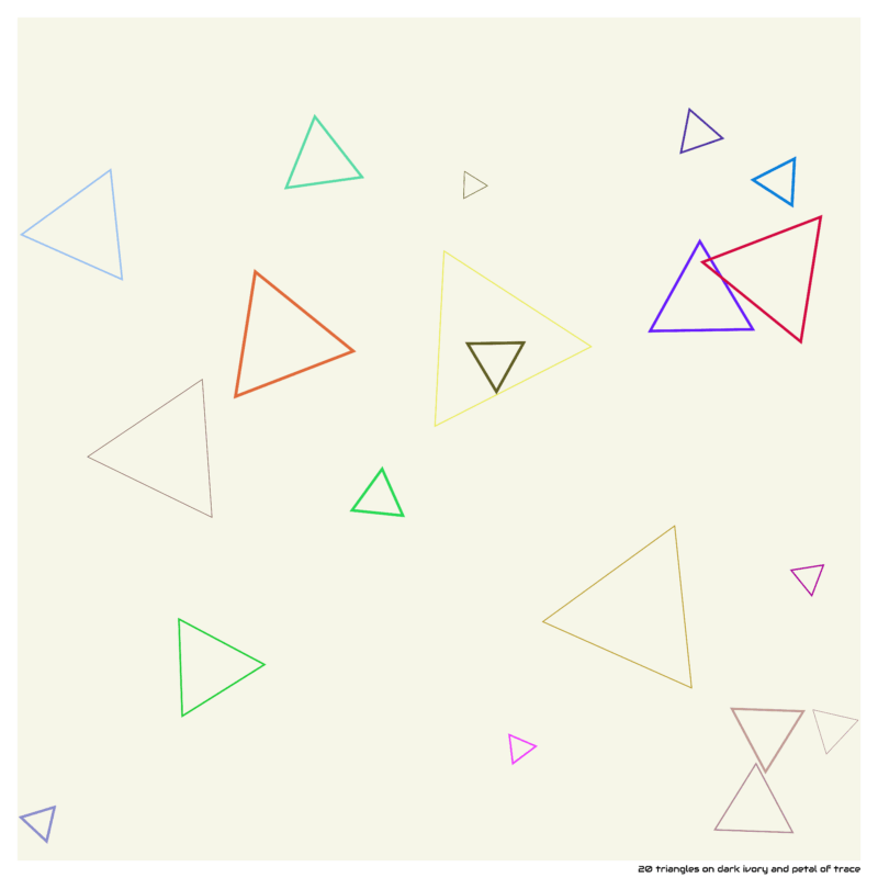20 triangles on dark ivory and petal of trace