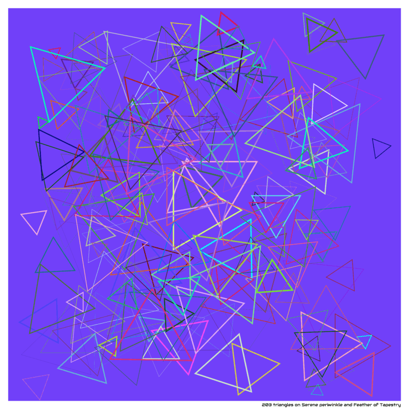 203 triangles on Serene periwinkle and Feather of Tapestry