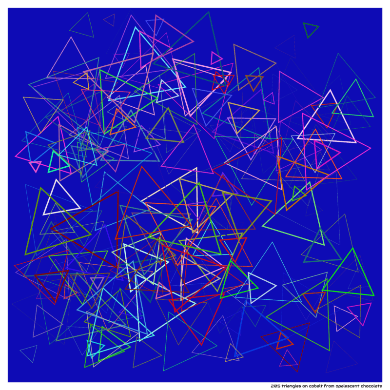 205 triangles on cobalt from opalescent chocolate