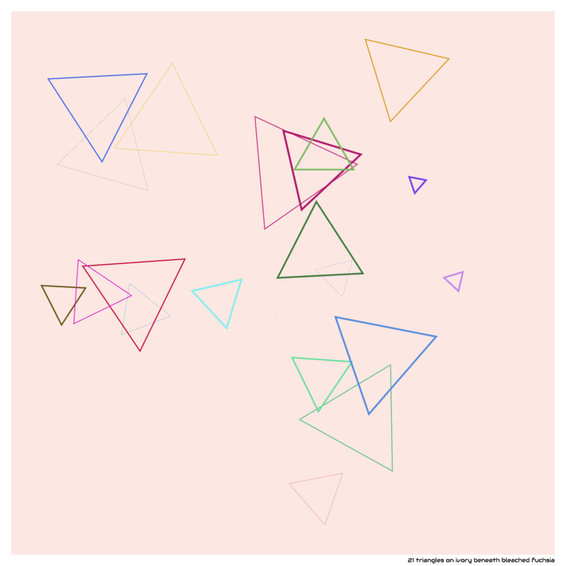 21 triangles on ivory beneath bleached fuchsia