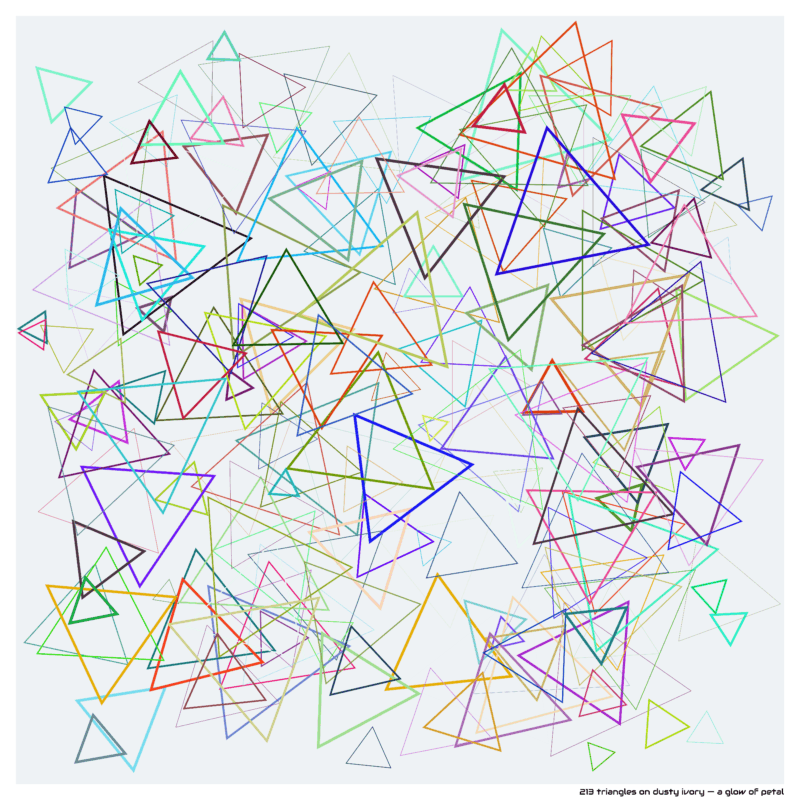 213 triangles on dusty ivory — a glow of petal