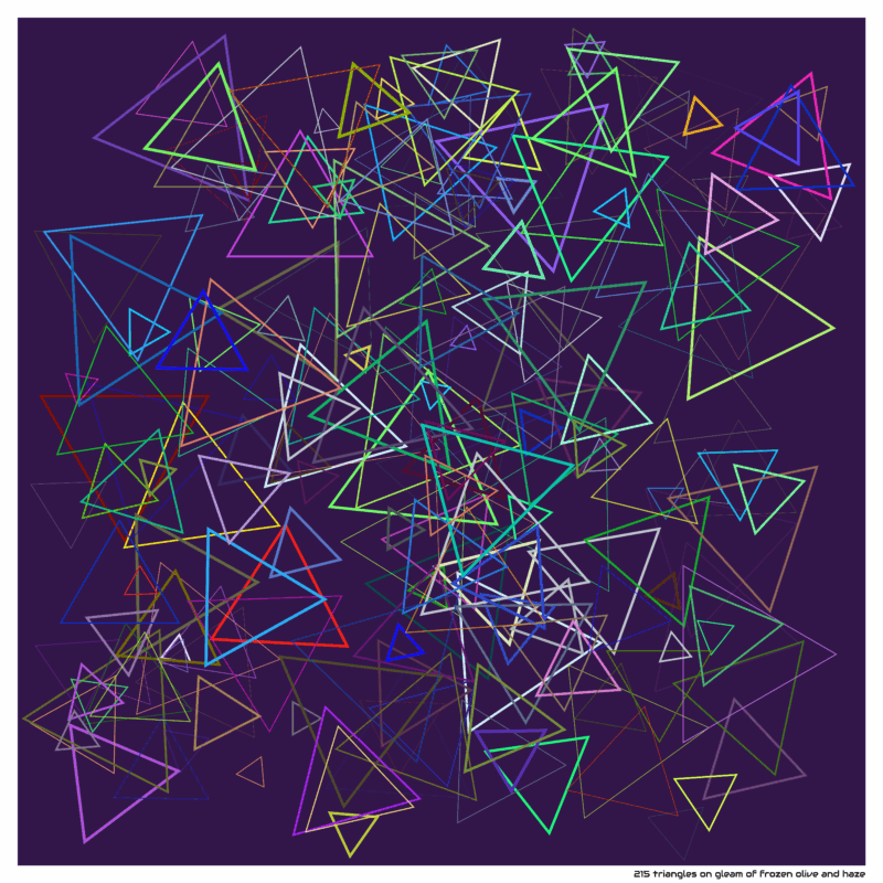 215 triangles on gleam of frozen olive and haze