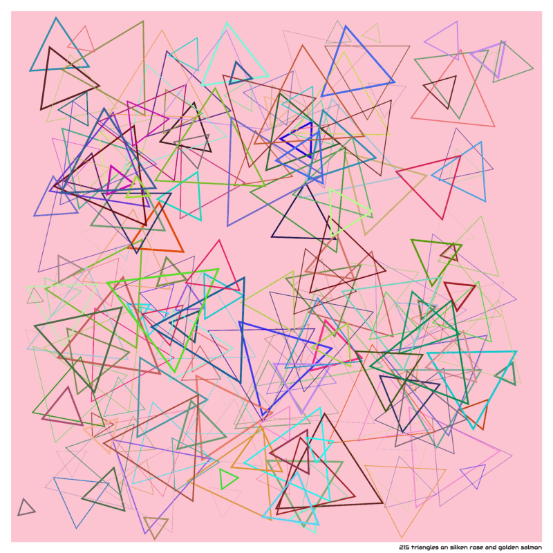 215 triangles on silken rose and golden salmon